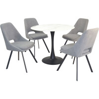 Tischgruppe Essgruppe 5-teilig Weiß Marmoroptik/Grau
