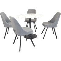 Tischgruppe Essgruppe 5-teilig Weiß Marmoroptik/Grau 3