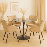 Polsterstuhl - Esszimmerstuhl 2er-Set Schwarz/Beige 6