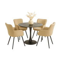 5-teilige Tischgruppe Essgruppe Schwarz/Beige