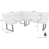 Polstereckbank (Kurzer Schenkel Links) 150x190 cm Schwarz/Cr