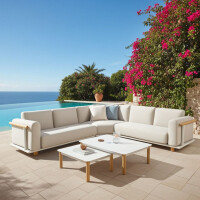 Lesli Living Eck-Lounge-Set "Mezio" Beige/Holzopti