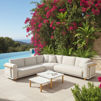 Lesli Living Eck-Lounge-Set "Mezio" Beige/Holzopti