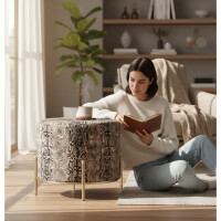 Haku Hocker aus MDF mit Textilgewebe aus Samt (Motiv Snake) 