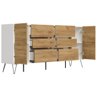 Posseik Sideboard Industrial R200 cm Weiß/Eiche Front 